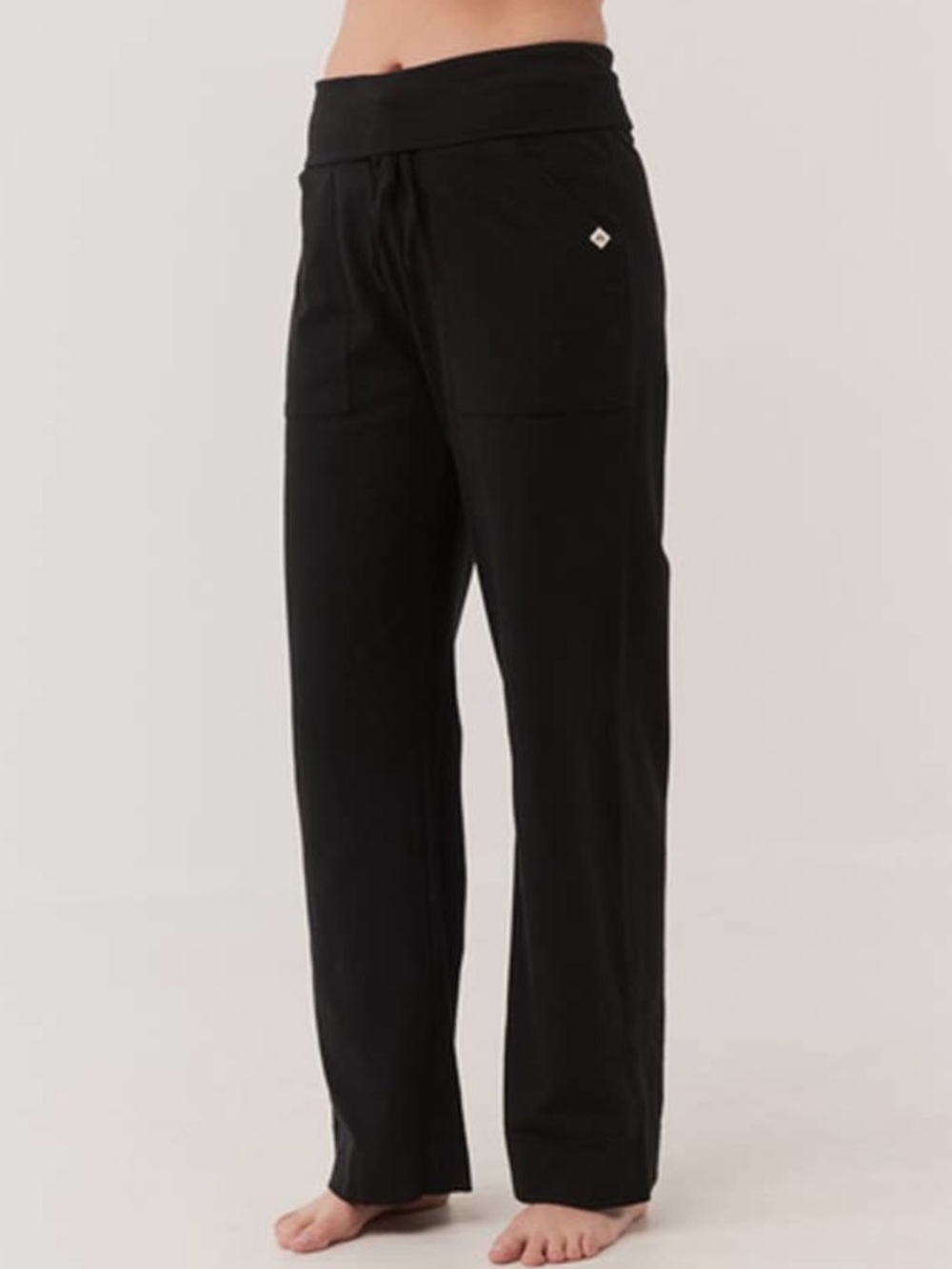 NWOT Pact Fold Over Lounge Pants Organic Cotton Black M Wide Leg - Picture 2 of 7